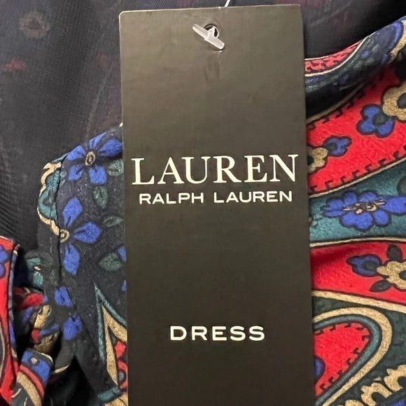 NWT Lauren Ralph Lauren Paisley Georgette Long Sleeve Dress Navy Multi Size 4 - Picture 8 of 10